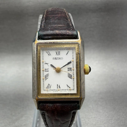 Seiko Tank Watch Women 18mm White Dial Two Tone Rectangle 1N01-5E90 New Battery0