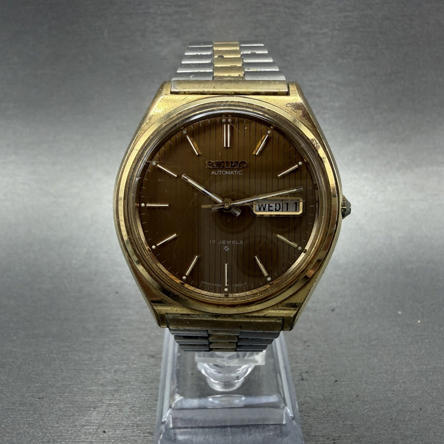 Seiko Automatic Watch Men 38mm Champagne Dial Two Tone Daydate 63098009 Runs0