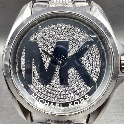Michael Kors Bradshaw Watch Women 42mm Silver Dial Silver Tone MK6486 New Batt1