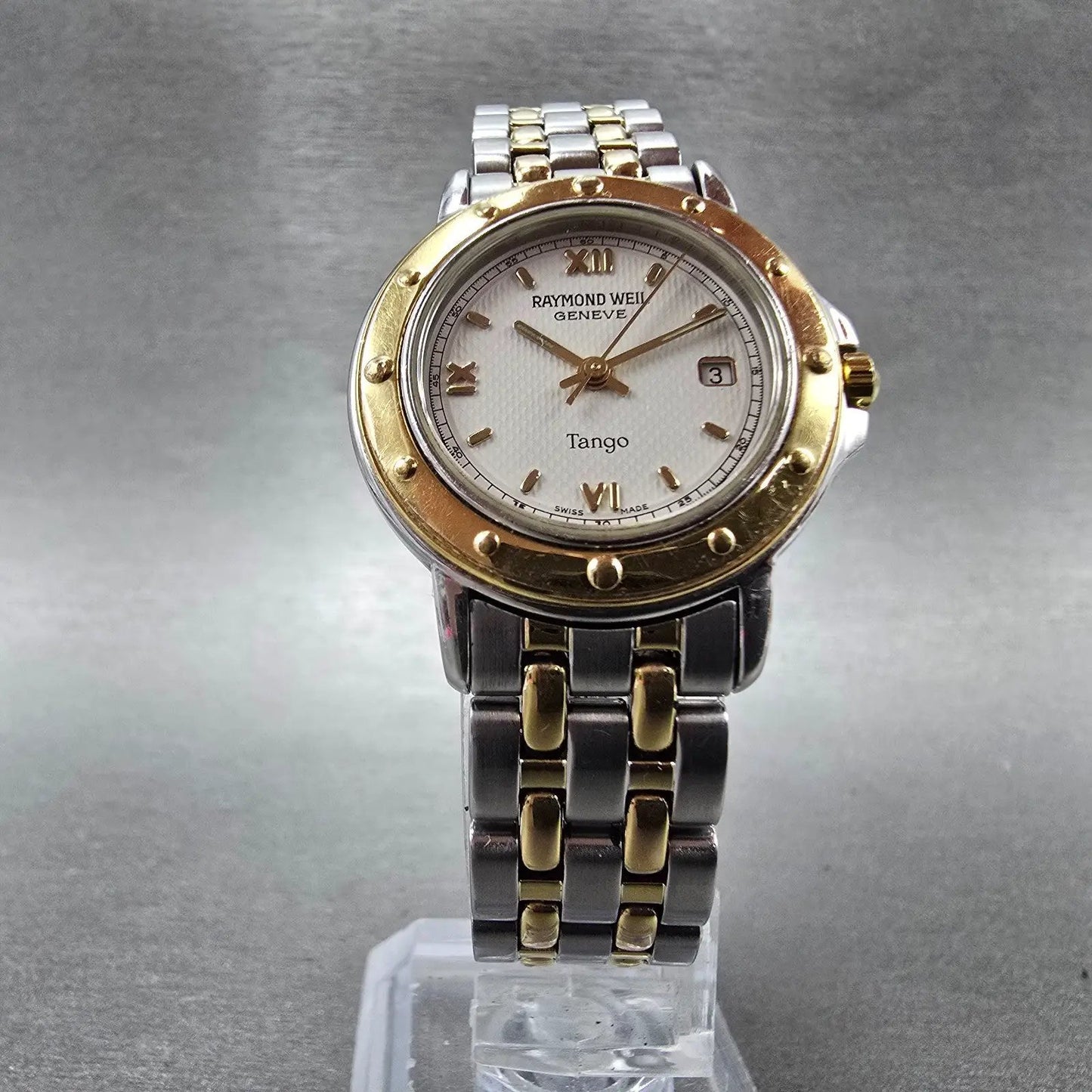 Raymond Weil Tango Watch Women 28mm White Dial Two Tone Date Round 5360 New BatJ5