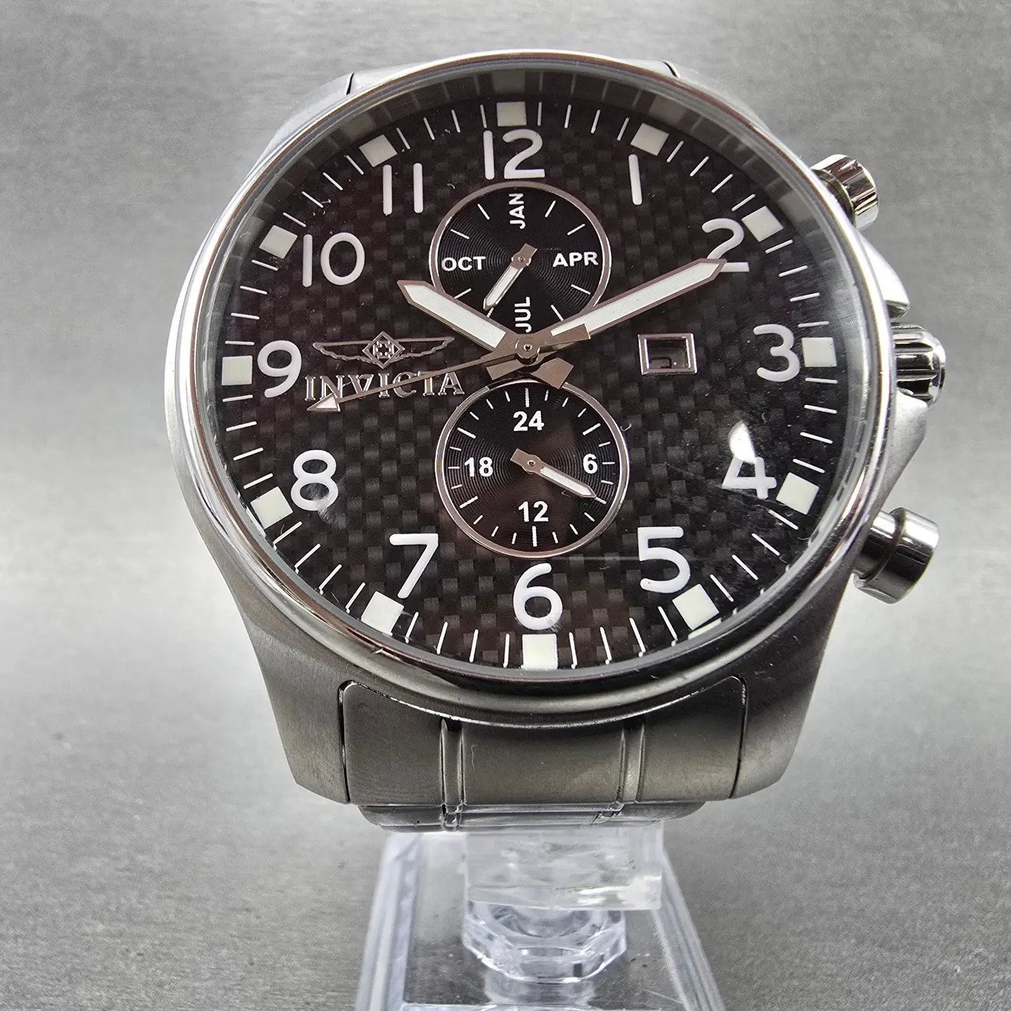 Invicta Specialty Watch Men 48mm Black Dial Silver Tone Date Month 0379 New Batt5