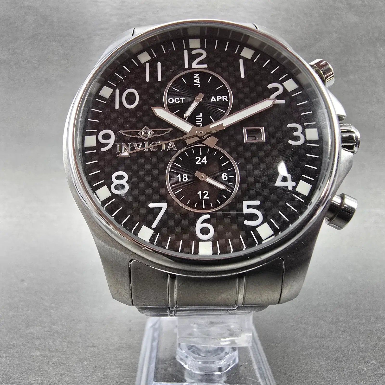 Invicta Specialty Watch Men 48mm Black Dial Silver Tone Date Month 0379 New Batt5