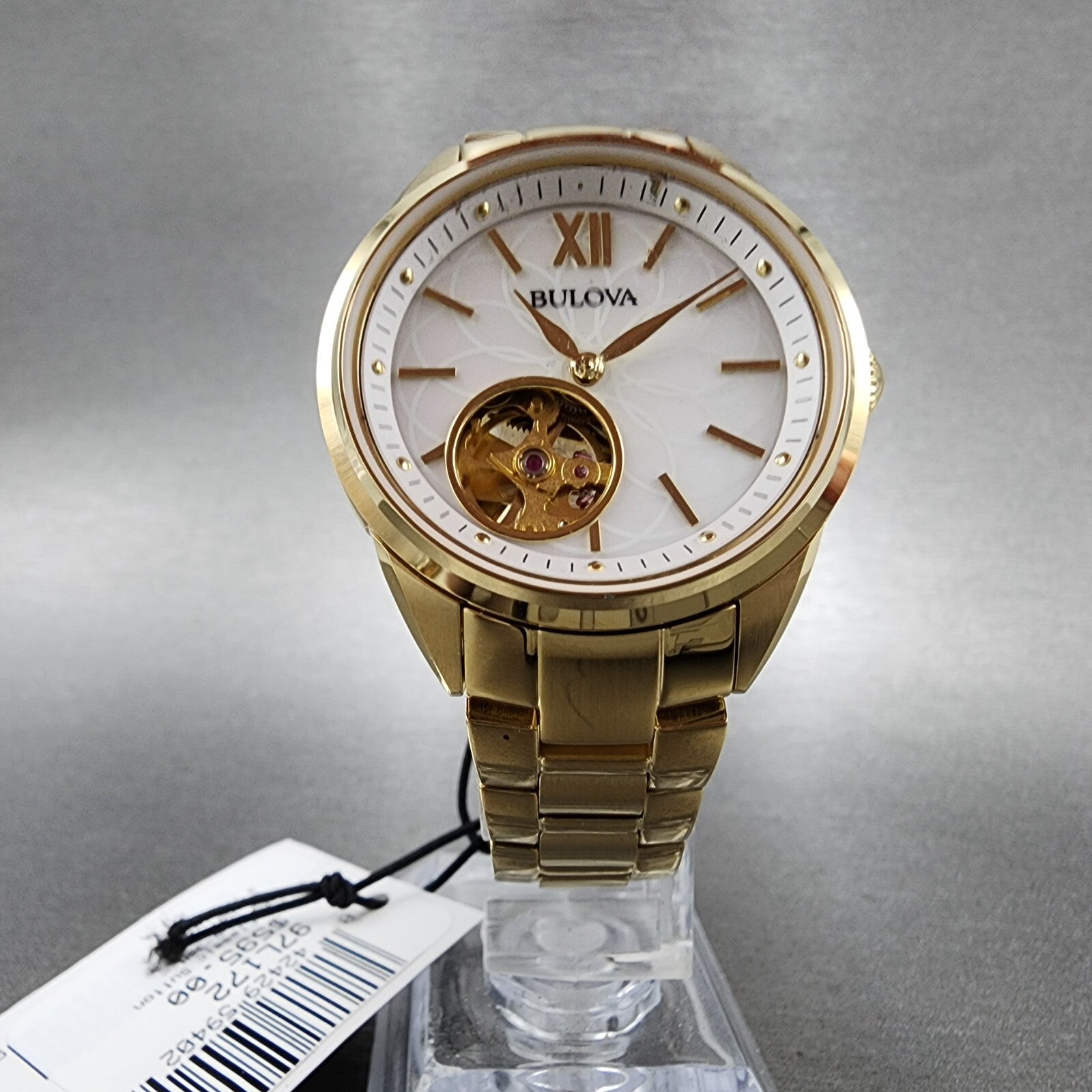 Bulova Skeleton Watch Women 34mm White Dial Gold Tone Auto 97L172 PARTS READ!!!!6