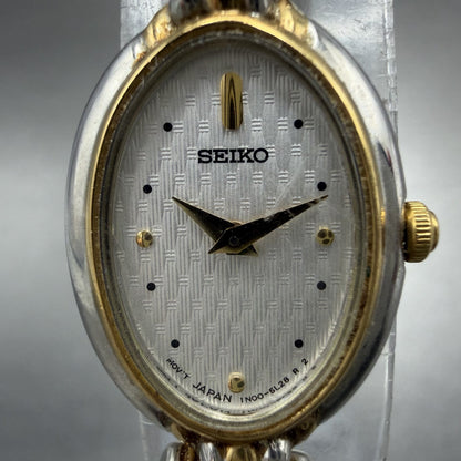 Seiko Watch Women 17mm Silver Dial Two Tone Oval 1N00-6R80 New Battery1