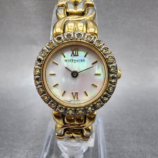Wittnauer Watch Women 20mm MOP Dial Gold Tone Crystal Bezel CZBZ300751 New Bat0