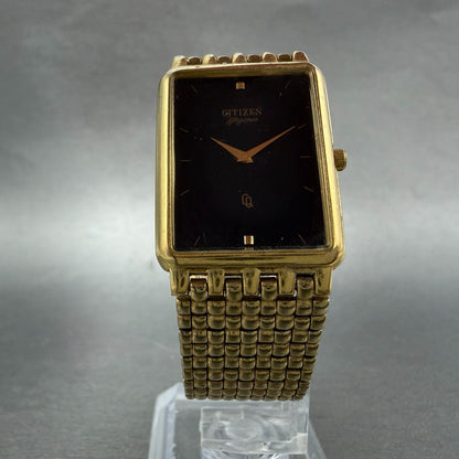 Citizen CQ Tank Watch Men 22mm Black Dial Gold Tone 2200-S12843 New Battery VTG5