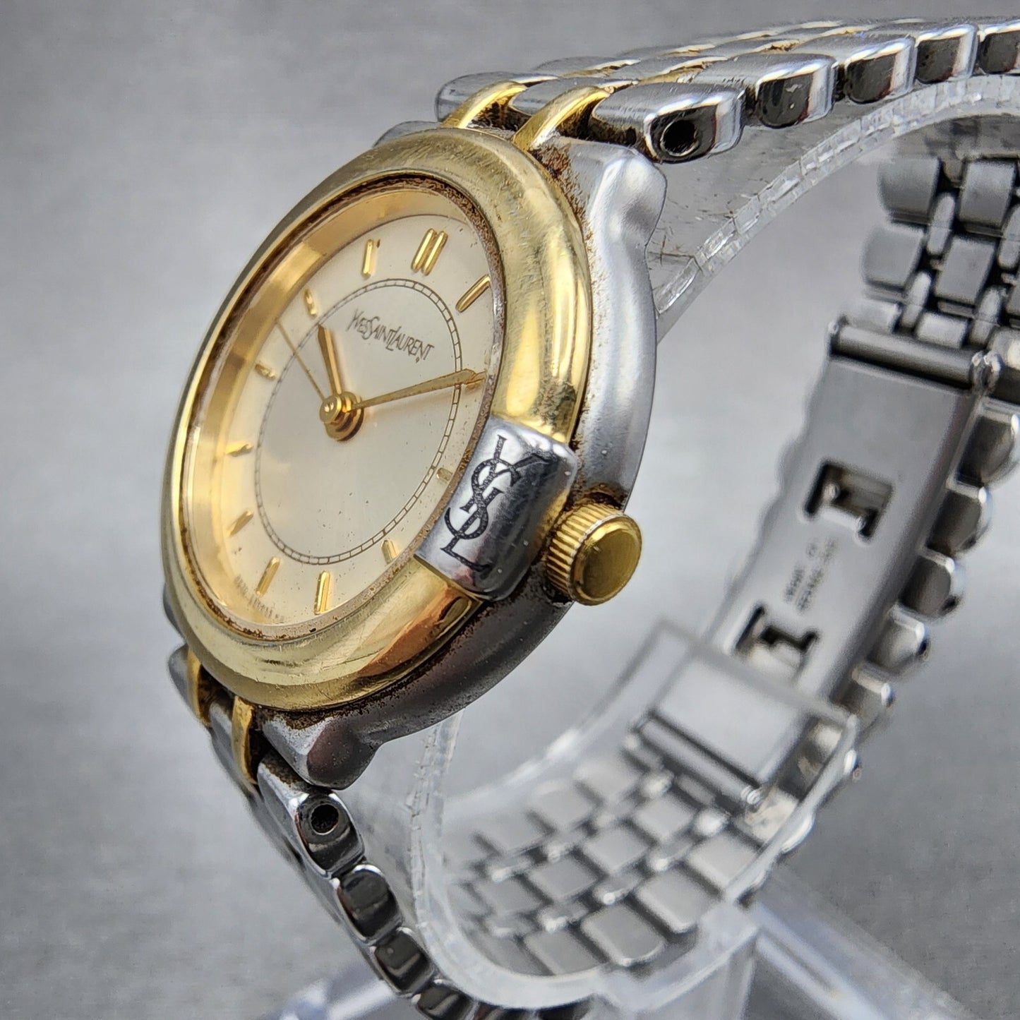 Yves Saint Laurent Watch Women 24mm Champagne Dial Two Tone Round new Battery2