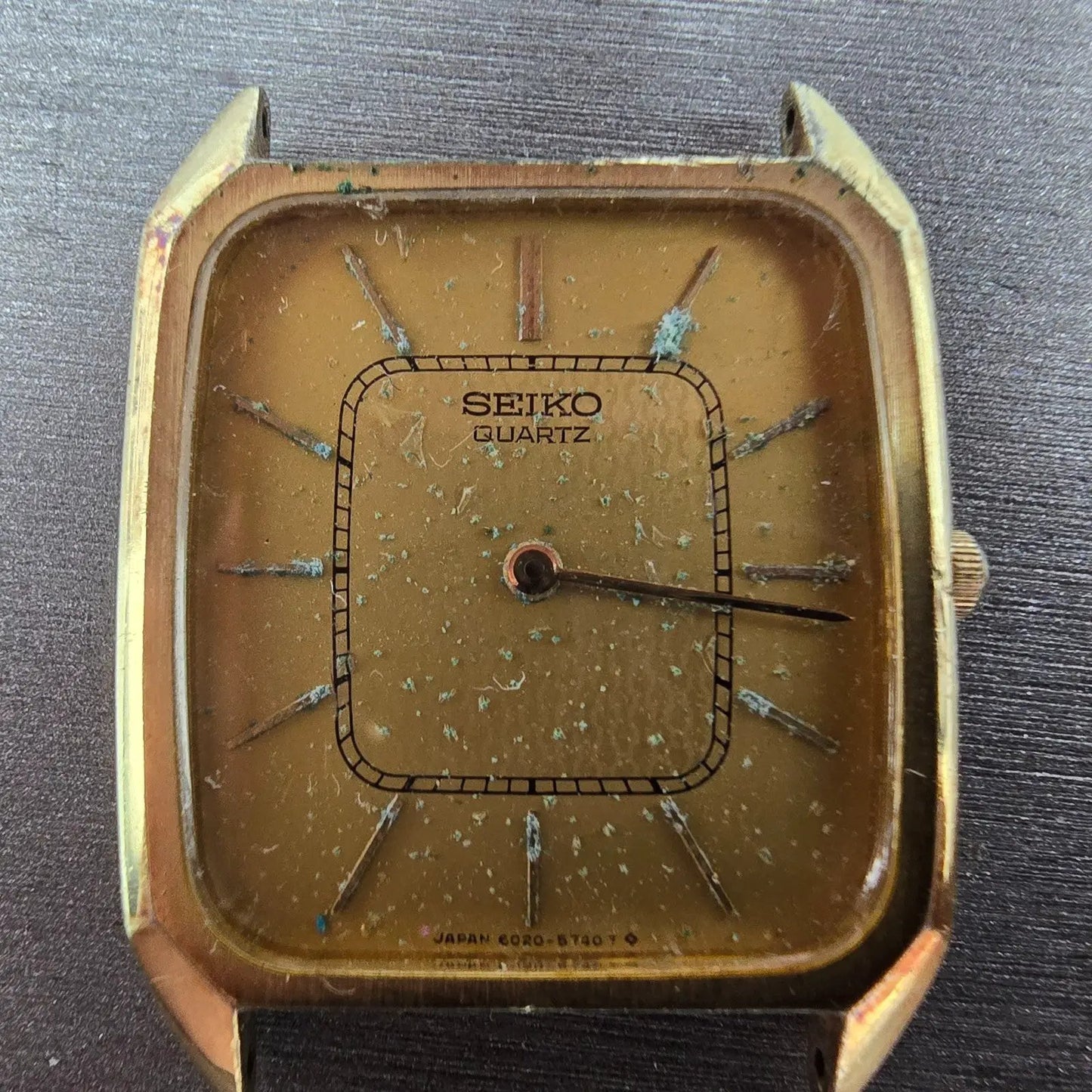Seiko Tank Watch Men 27mm Champagne Dial Gold Tone Rectangle 6020-5409 PARTS VTG2