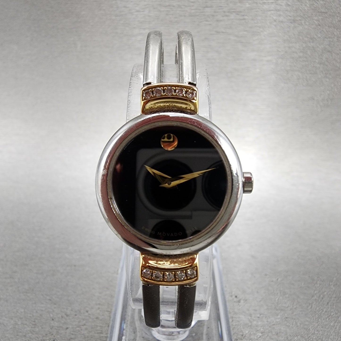Movado Harmony Watch Women 23mm Black Dial Two Tone Diamond Bezel New Battery0