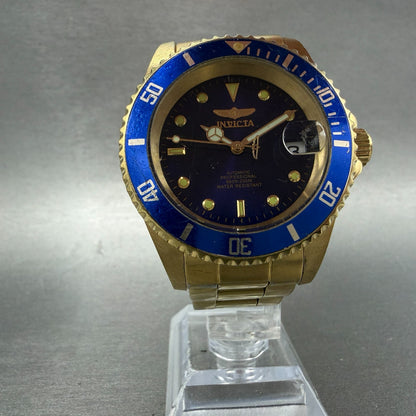 Invicta Pro Diver Watch Men 40mm Blue Dial Gold Tone Date Automatic 89300B Runs5