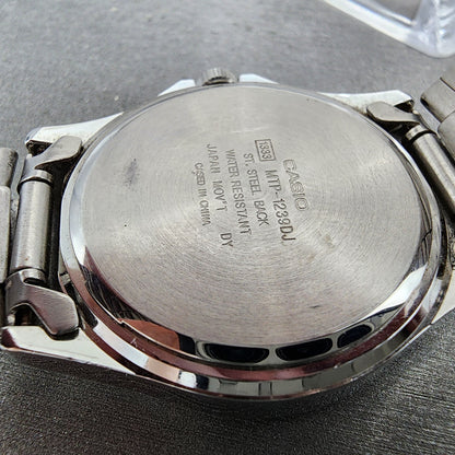 Casio Watch Men 37mm Blue Dial Silver Tone Daydate MTP1239DJ New Battery9