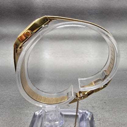 Seiko Watch Women 17mm Gold Dial Gold Tone Rectangle 2P21-5080 New Battery VTG6