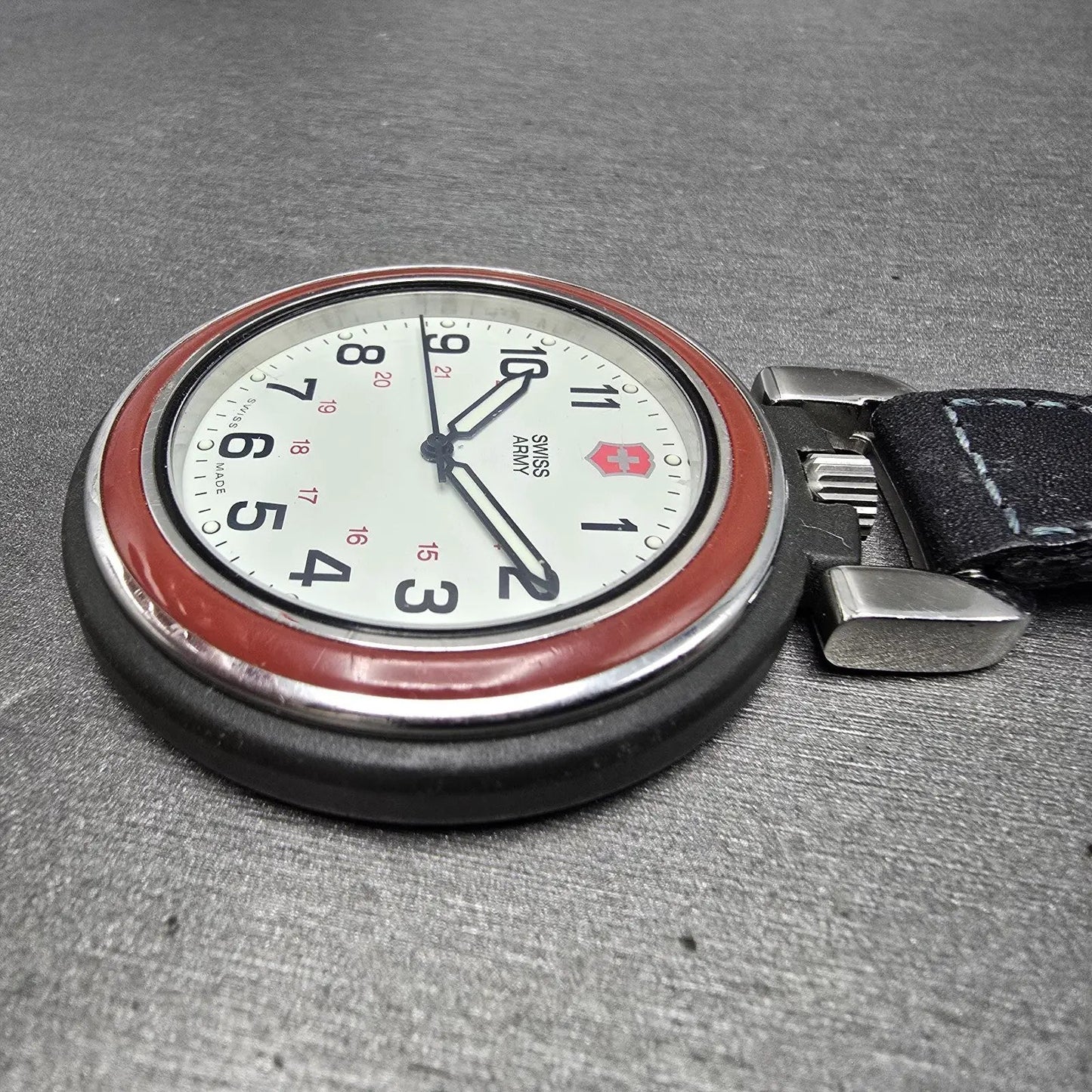 Victorinox Swiss Army Pocket Watch Men 48mm White Dial Black Tone 24723 New Batt4