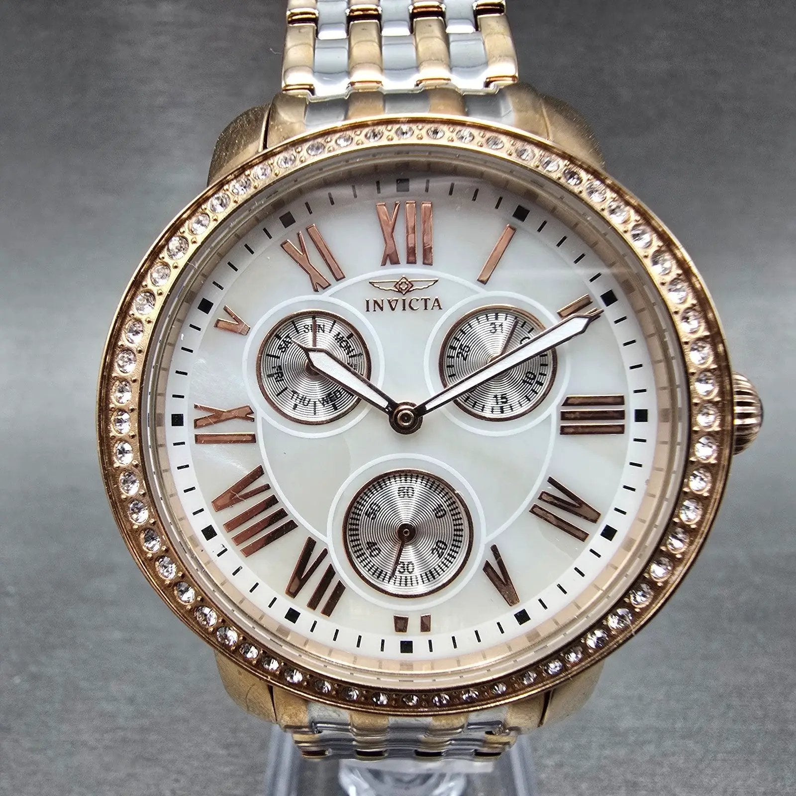 Invicta Angel Watch Women 40mm MOP Dial Two Tone Rose Gold Daydate 15011 New Bat0