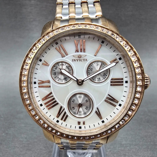 Invicta Angel Watch Women 40mm MOP Dial Two Tone Rose Gold Daydate 15011 New Bat0