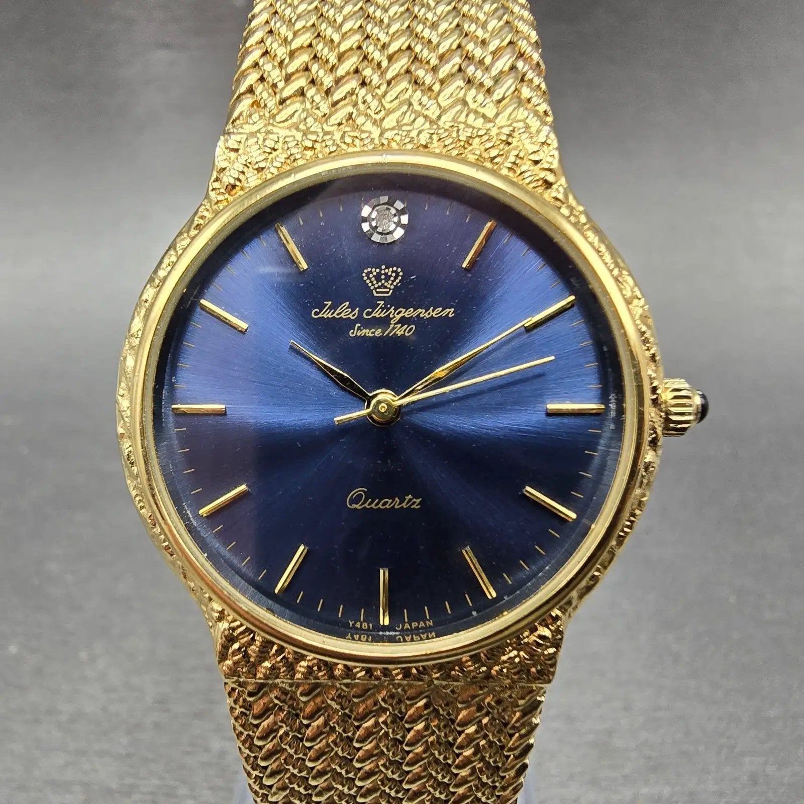 Jules Jurgenson Watch Men 32mm Blue Dial Gold Tone Mesh Band New Battery1