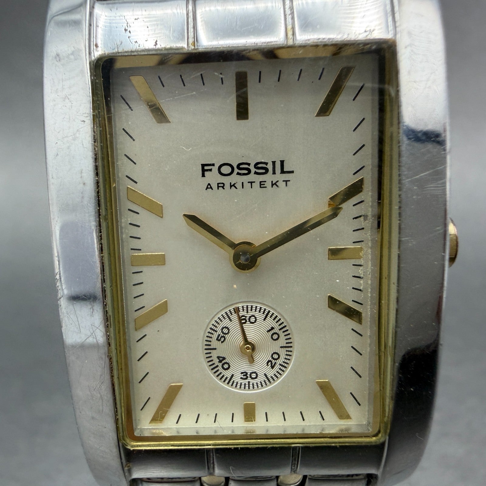 Fossil Arkitekt Tank Watch Women 25mm White Dial Steel Rectangle FS-2841 NewBatt1