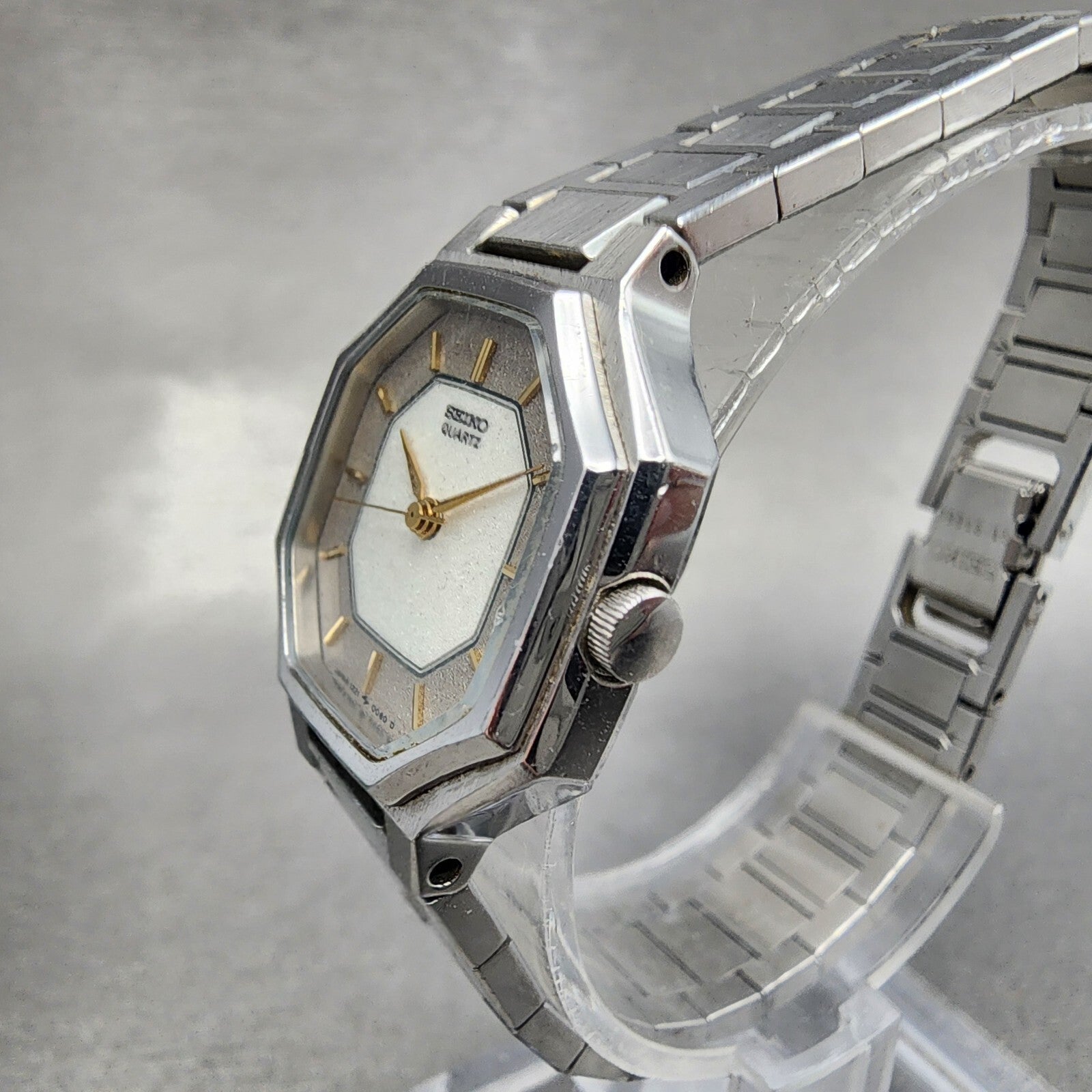 Seiko Watch Women 23mm White Dial Stainless Steel Octagon 12215040 New Battery2