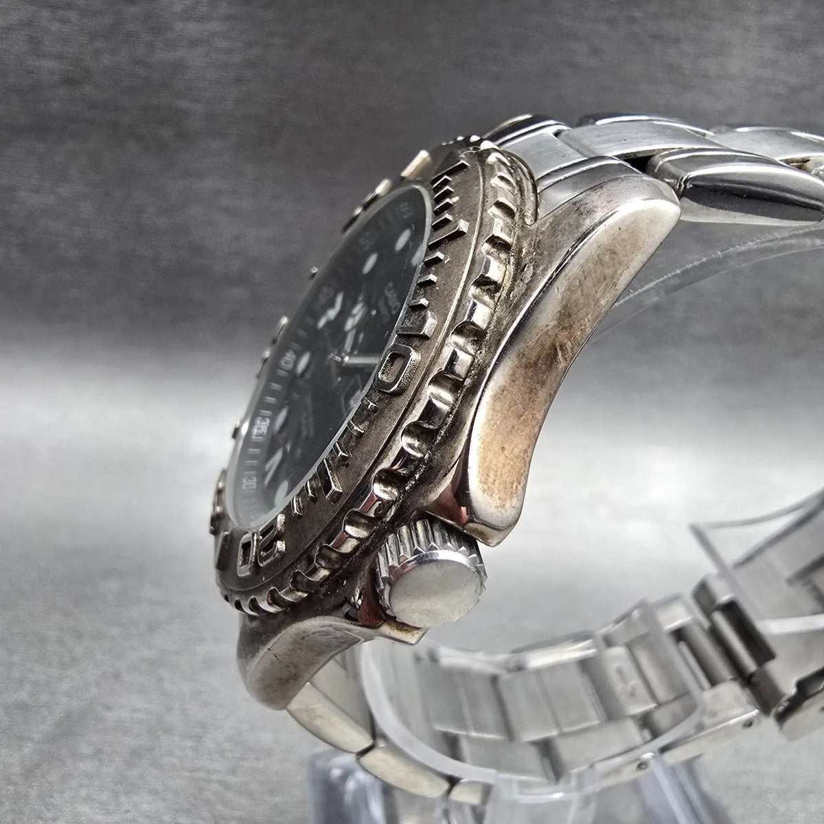 Casio Diver Watch Men 40mm Black Dial Silver Tone Daydate MTD-1017 New Battery2