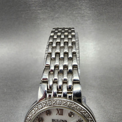 Bulova Watch Women 26mm White Dial Silver Tone Round Date 96r203 New Battery