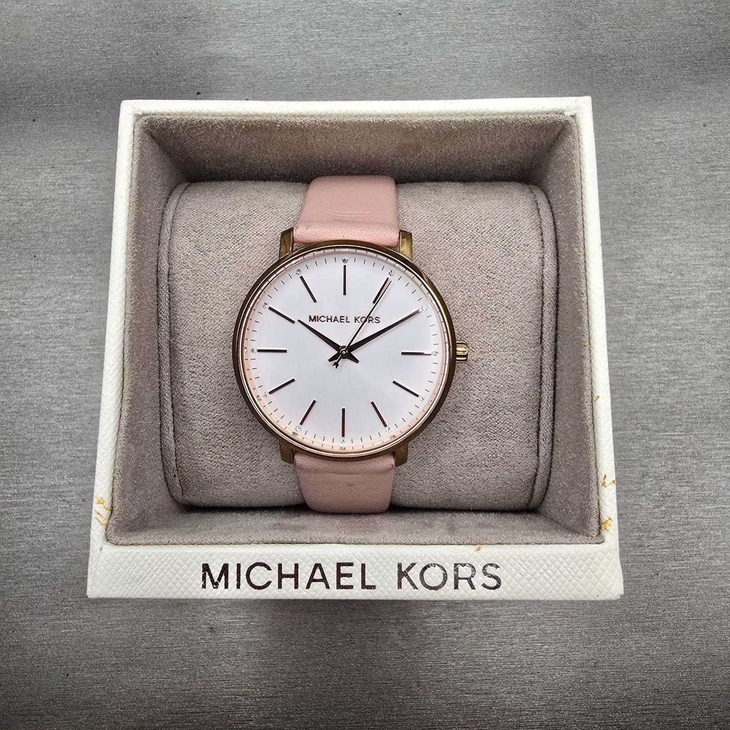 Michael Kors Pyper Watch Women 38mm White Dial Rose Gold Round MK2741 New Batt0