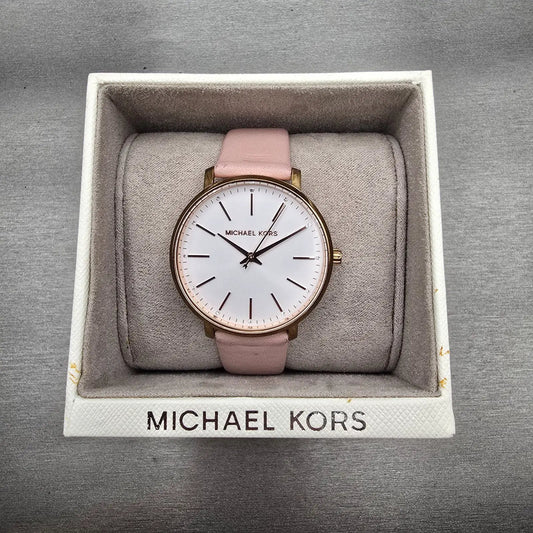 Michael Kors Pyper Watch Women 38mm White Dial Rose Gold Round MK2741 New Batt0