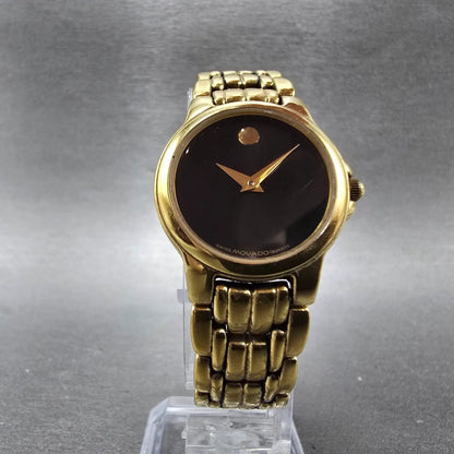 Movado Museum Watch Women 24mm Black Dial Gold Tone 88 E4 9835 New Battery5