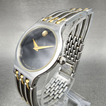 Movado Esperanza Watch Women 23mm Black Dial Two Tone Round 84A11821 New Batt A13
