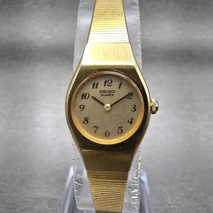 Seiko Watch Women 17mm Gold Dial Gold Tone Round 2P20-0A89 New Battery Vintage0