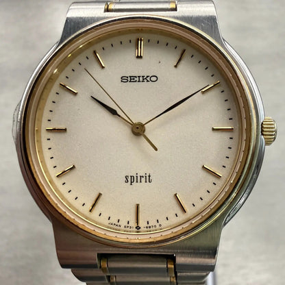 Seiko Spirit Watch Men 34mm White Dial Two Tone Round 5P31-6A50 New Battery VTG1