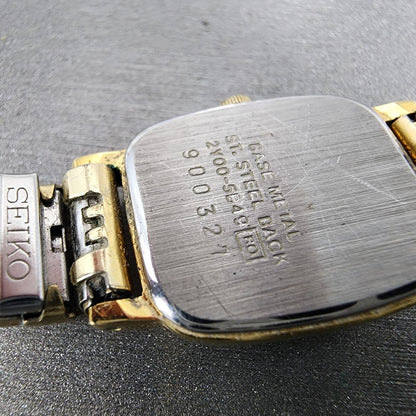 Seiko Watch Women 17mm Gold Dial Gold Tone Rectangle 2Y005B49 New Battery9
