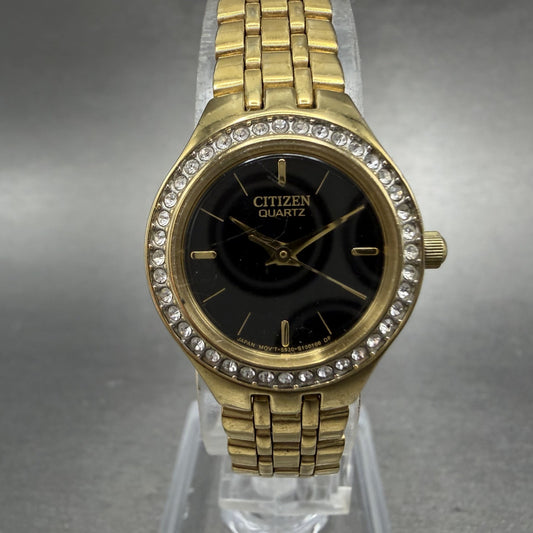 Citizen Watch Women 21mm Black Dial Gold Tone Round 5930-S067162 New Battery0