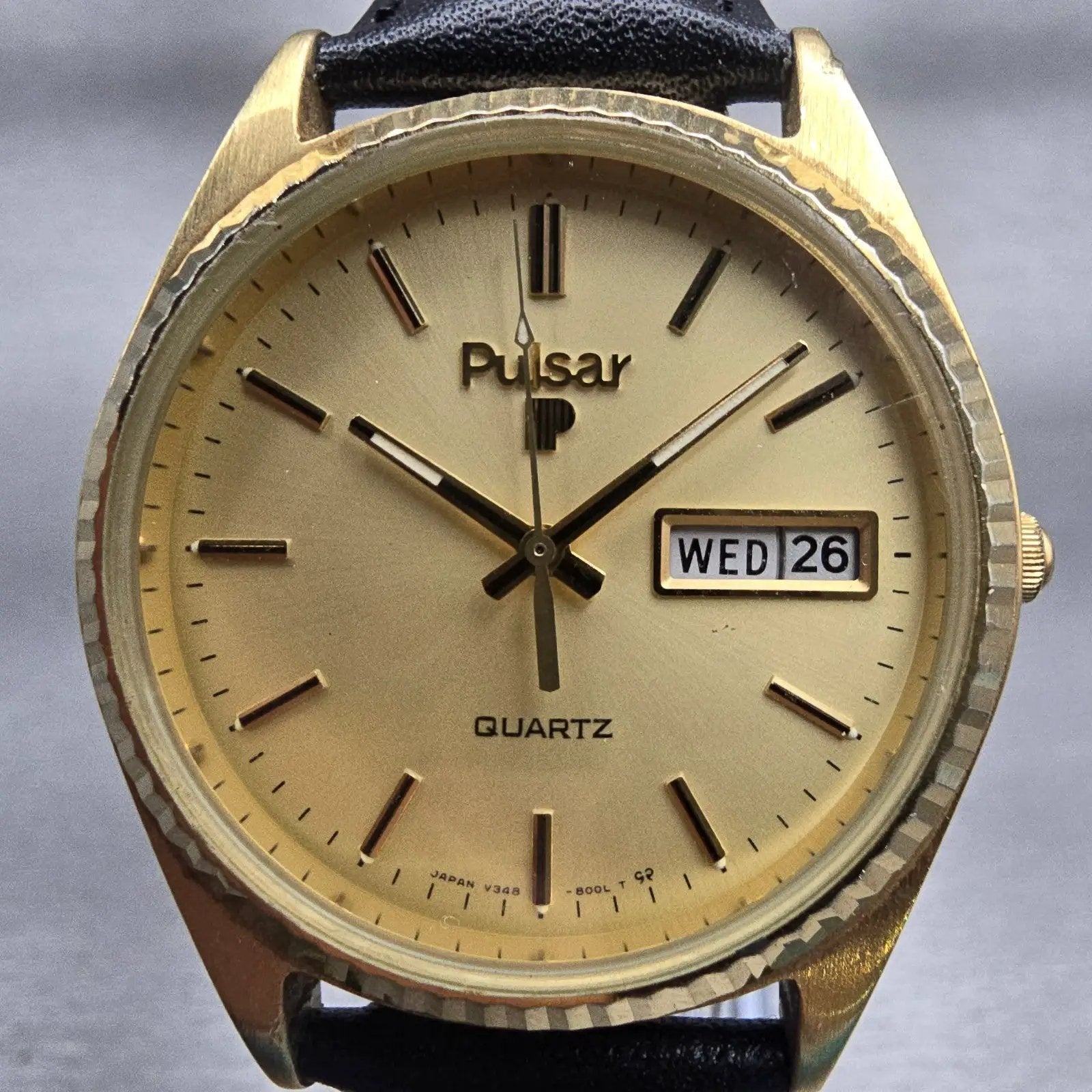 Seiko Pulsar President Watch Men 35mm Champagne Dial Gold Tone Daydate New Batt1