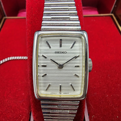 Seiko Tank Watch Women 17mm Silver Dial Silver Tone Manual Wind NOS Runs 11001