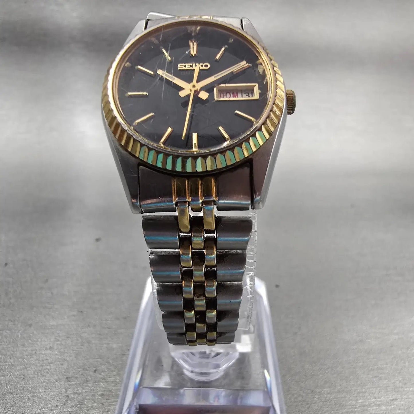 Seiko Watch Women 24mm Black Dial Two Tone Daydate Round 7N83-0049 New Battery5