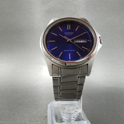 Casio Watch Men 37mm Blue Dial Silver Tone Daydate MTP1239DJ New Battery5