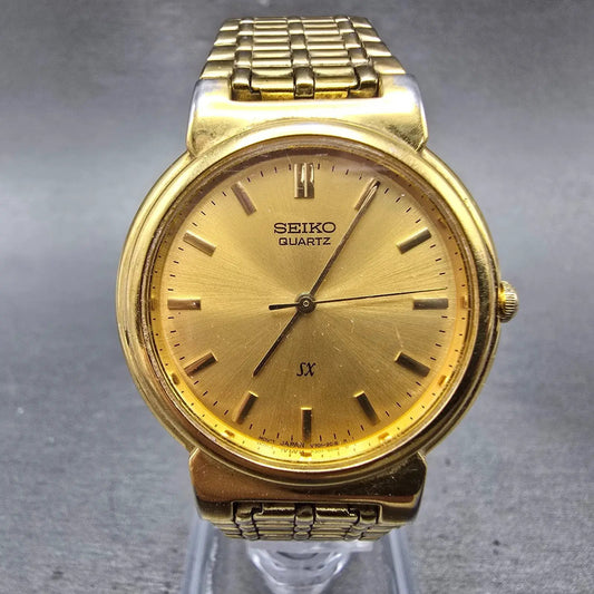 Seiko SX Watch Men Champagne Dial Gold Tone Round V701-1S50 PARTS Vintage0