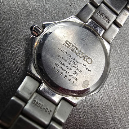 Seiko Watch Women 26mm Blue Dial Silver Tone Date Round 7N82-0BE0 New Battery9