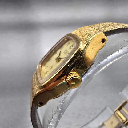 Citizen CQ Watch Women 17mm Gold Dial Gold Tone Rectangle 3220-891449 New Batt2