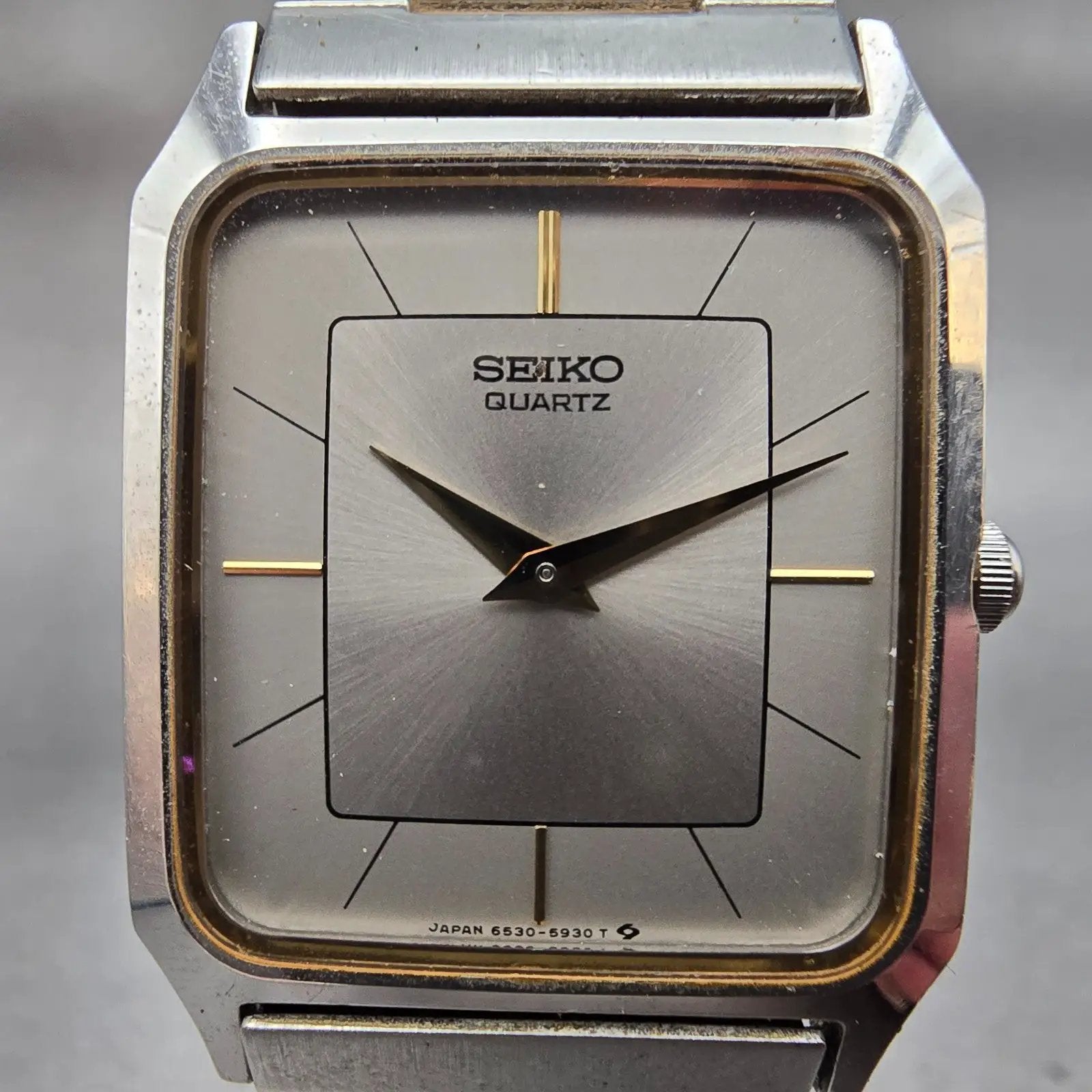 Seiko Watch Men 26mm Silver Dial Two Tone Rectangle 6530-5510 New Battery1