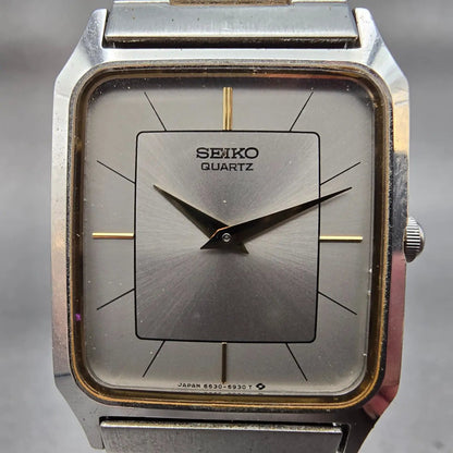 Seiko Watch Men 26mm Silver Dial Two Tone Rectangle 6530-5510 New Battery1