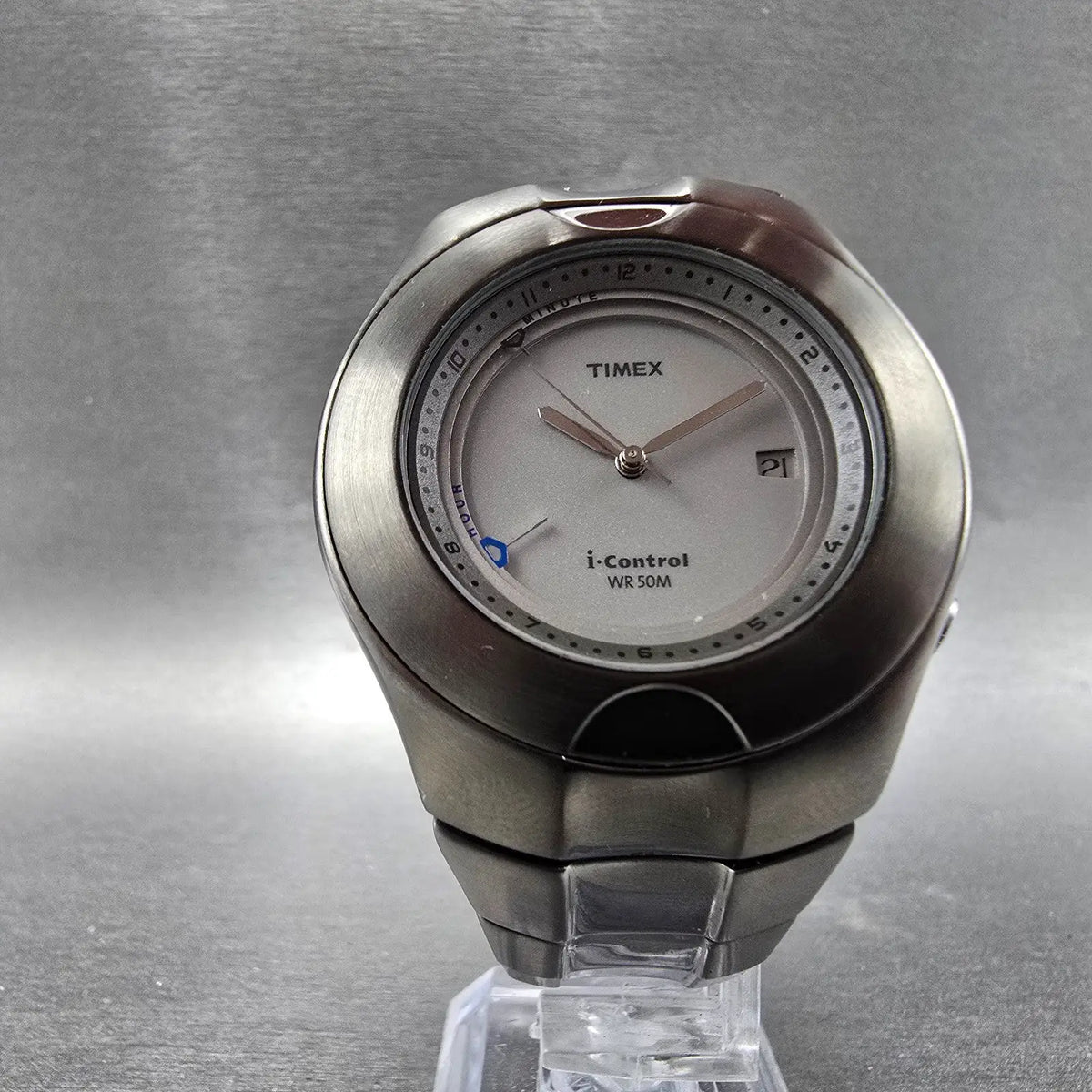 Timex I Control Watch Men 41mm Gray Dial Gray Tone Date Alarm Roudn PARTS6