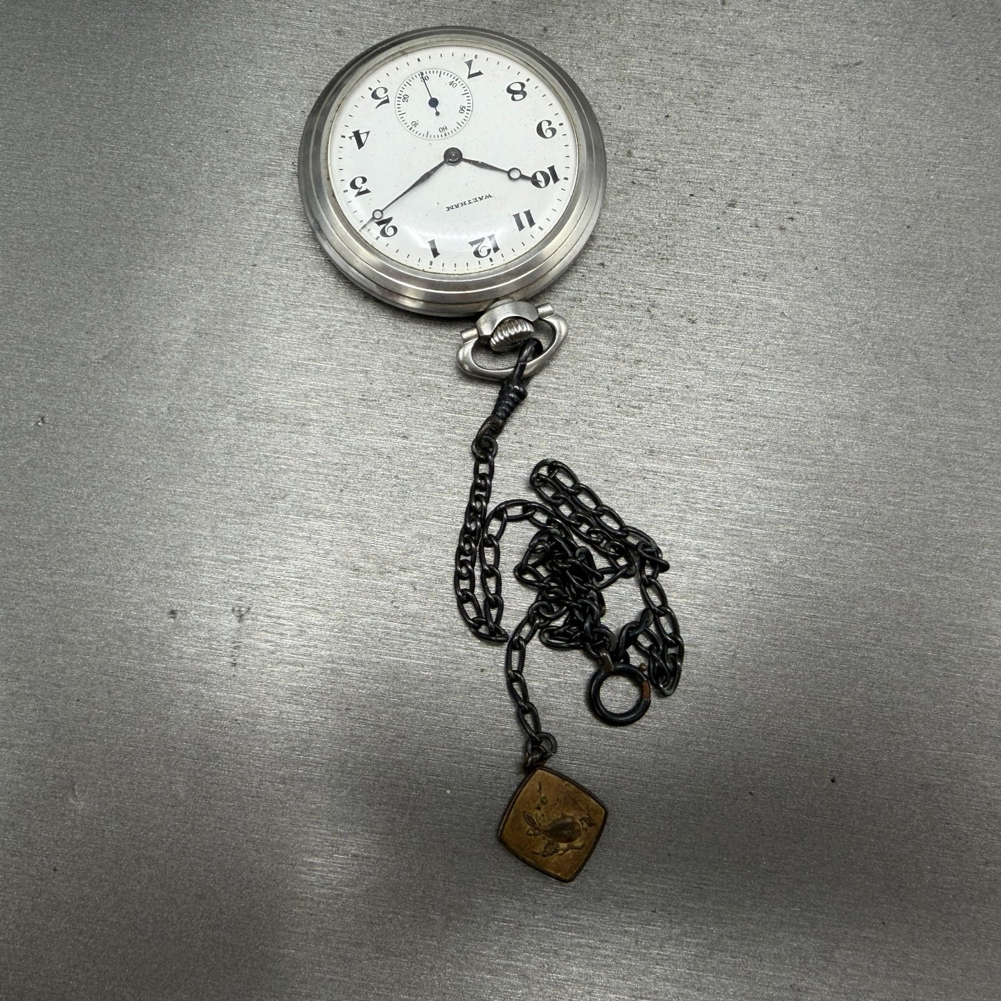 Waltham Pocket Watch 47mm White Dial Silver Tone Grade 220 Manual Wind PARTS!!!!6