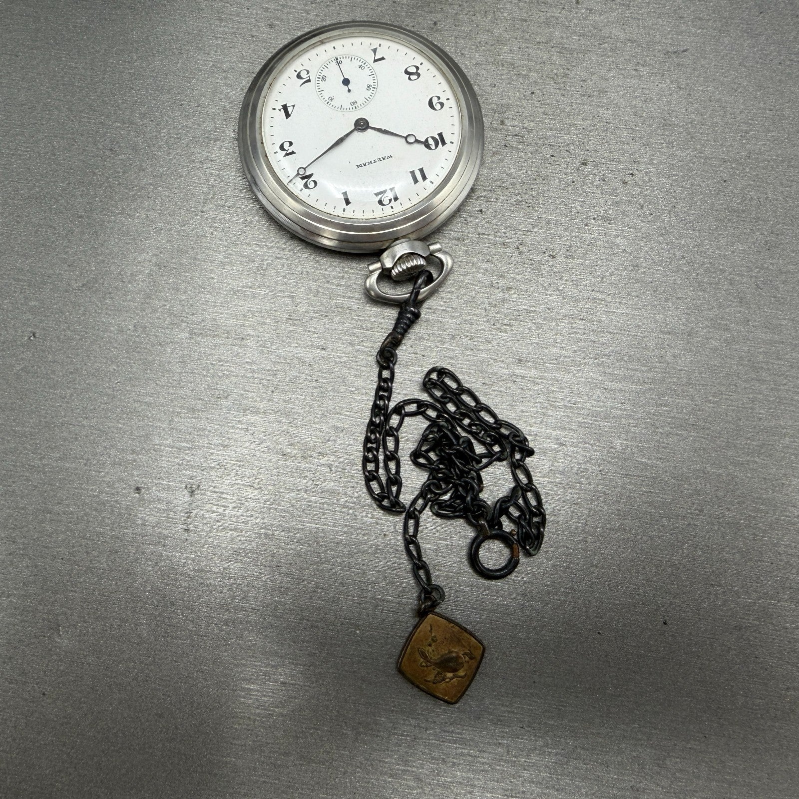 Waltham Pocket Watch 47mm White Dial Silver Tone Grade 220 Manual Wind PARTS!!!!6