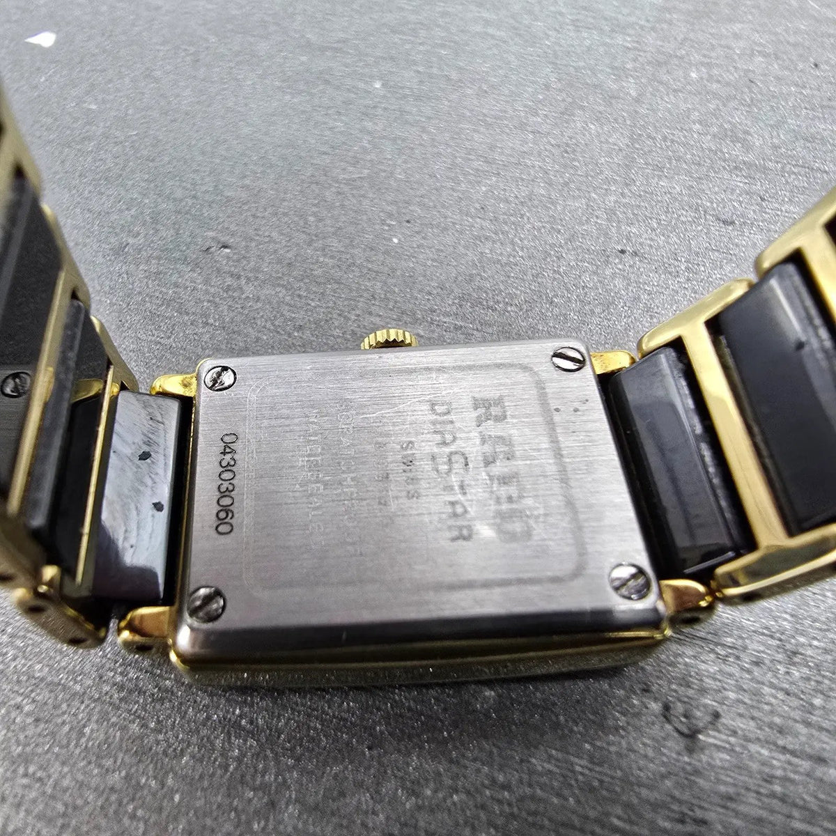 Rado Diastar Tank Watch Women 18mm Black Dial Black & Gold Tone 153.0383.3 Runs9