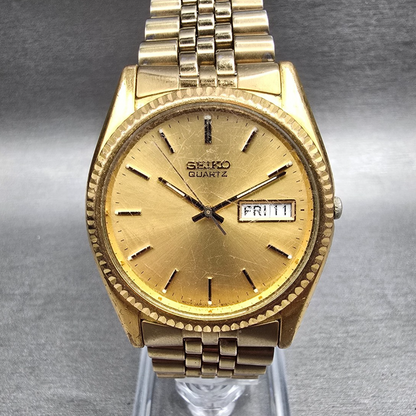 Seiko President Watch Men 35mm Gold Dial Gold Tone Daydate 7N43-8111 New Battery0