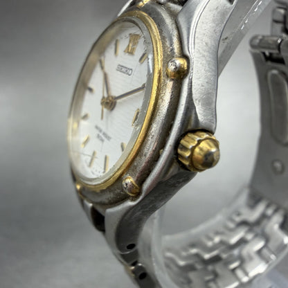 Seiko Watch Women 26mm White Dial Two Tone Date Round 7n82-0599 New Battery 9GDW2