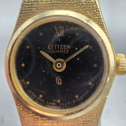 Citizen CQ Watch Women 17mm Black Dial Gold Tone Round 3220-890779 New Battery1