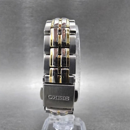 Seiko Solar Watch Women 28mm White Dial Two Tone Date Round V137-0BM0 Runs7