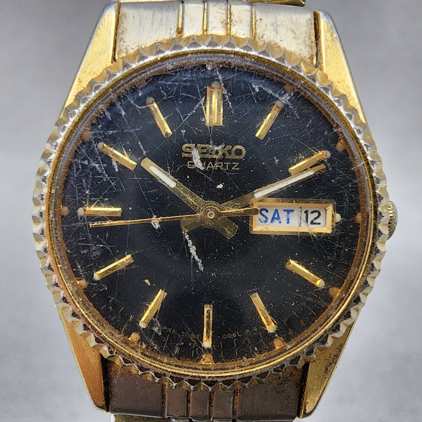 Seiko Watch Women 24mm Black Tone Gold Tone Daydate Round 7n830049 New Battery1